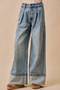 SO ME Mid Rise Plated Wid Leg Denim Jean