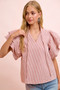 BiBi Twill Striped Ruffle Sleeve Blouse