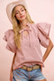 BiBi Twill Striped Ruffle Sleeve Blouse
