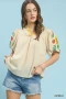 Umgee Embroidered Puff Sleeve Top