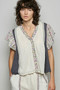 POL V-Neck Floral Ruffle Sleeve Blouse