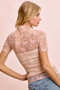 BiBi High Neckline Short Sleeves Bow Pattern Mesh Top