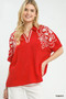 Umgee Floral Embroidered Sleeve Blouse