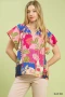 Umgee Mix Floral Patchwork Tassel Tie Top