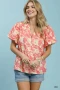 Umgee Floral Button-Front Short Sleeve Shirt