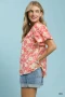 Umgee Floral Button-Front Short Sleeve Shirt