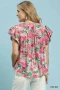 Umgee Mix Tropical Print Blouse with Ruffle Cap Sleeves