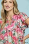 Umgee Mix Tropical Print Blouse with Ruffle Cap Sleeves
