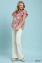 Umgee Mix Tropical Print Blouse with Ruffle Cap Sleeves