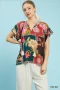Umgee Mix Floral Patchwork Tassel Tie Top