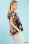 Umgee Mix Floral Patchwork Tassel Tie Top