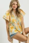 Umgee Mix Floral Print Blouse with Crochet Lace Trim