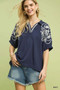 Umgee Floral Embroidered Sleeve Blouse
