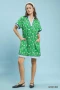 Umgee Printed Split Neck Short Sleeve Shift Dress