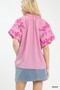 Umgee Embroidered Textured Flutter Sleeve Top