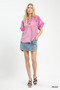 Umgee Embroidered Textured Flutter Sleeve Top