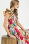 Umgee Abstract Print Smocked Ruffle Sleeve Tiered Midi Dress