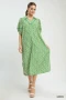 Umgee Printed Puff Sleeve Midi Dress with Pockets