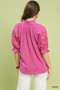 Umgee Linen V-Neck Lace Puff Sleeve Top
