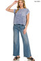 Zenana Halo Snow Washed Cotton Cuffed Short Sleeve Top