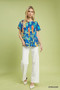 Umgee Abstract Floral Pleated Blouse