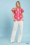 Umgee Floral Ruffle Sleeve Split-Neck Top