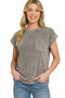 Zenana Halo Snow Washed Cuffed Short Sleeve Tee