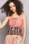 POL Lace-Up Fringe Hem Tank with Lace Detail