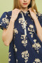 Umgee Floral Ruffle Sleeve Split-Neck Top