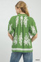 Umgee Boho Print Split-Neck Short Sleeve Top