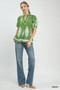 Umgee Boho Print Split-Neck Short Sleeve Top