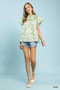 Umgee Retro Floral Smocked Babydoll Blouse