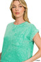 Zenana Halo Snow Washed Cotton Cuffed Short Sleeve Top