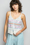 POL Printed Contrast Button Down Cami with Trim Detail and Blanket Stitch