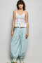 POL Printed Contrast Button Down Cami with Trim Detail and Blanket Stitch