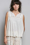 POL Lace Detail Floral Double Gauze Patch Sleeveless Top