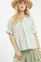 Umgee Pinstripe V-Neck Ruffle Sleeve Blouse