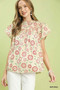 Umgee Retro Floral Smocked Babydoll Blouse