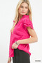 Umgee Textured Flutter Sleeve Split Neck Top