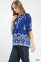 Umgee Printed Puff Sleeve Split Neck Top