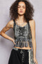 POL Lace-Up Fringe Hem Tank with Lace Detail