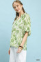 Umgee Floral Scalloped Edge Puff Sleeve Blouse with High-Low Curved Hem