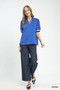 Umgee Luxe knit Contrast Trim Puff Sleeve Top