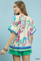 Umgee Border Print Puff Sleeve Blouse