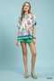Umgee Border Print Puff Sleeve Blouse