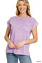 Zenana Halo Snow Washed Cuffed Short Sleeve Tee
