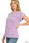 Zenana Halo Snow Washed Cuffed Short Sleeve Tee