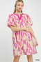 Umgee Abstract Print Puff Sleeve Shift Dress