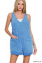 Zenana Washed Adjustable Strap Romper Denim With Pocket