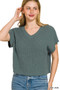 Zenana Textured Knit V-Neck Cropped Sweater